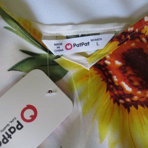 4/$14 NWT PAT PAT sunflower WHITE womens EASTER dress SPRING soft MIDI size L